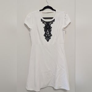 RW&CO Winter White Dress with Black Lace Detail